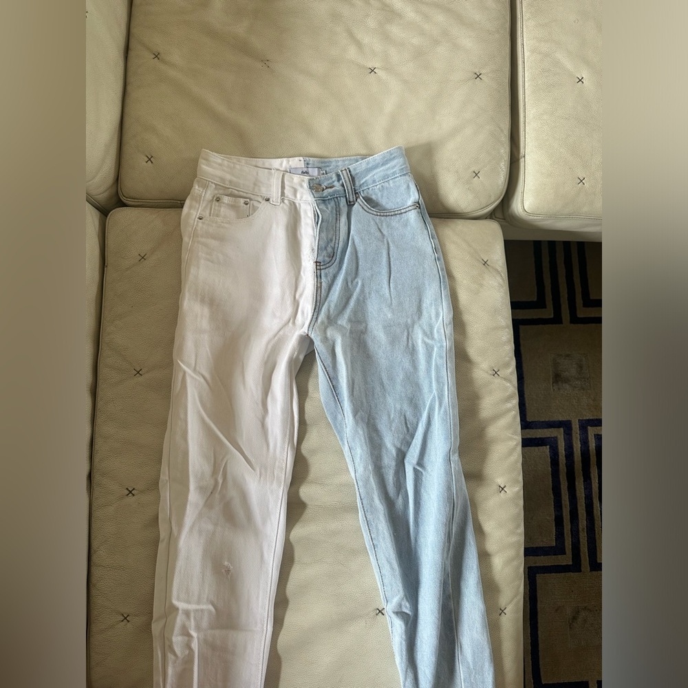 Blue and white jeans